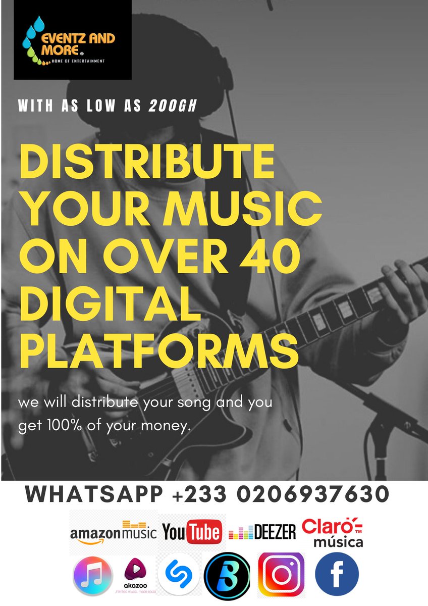 Eventz_andmore's tweet photo. OUR PREMIUM SONGS DISTRIBUTION &amp; MONETIZATION PACKAGE FOR INDIVIDUALS AND LABELS WITH MULTIPLE MUSICIANS. 

With as low as #200gh cedi, We can help you distribute your song to over 40 international money making music platforms. https://t.co/IlKKPZ1NyG