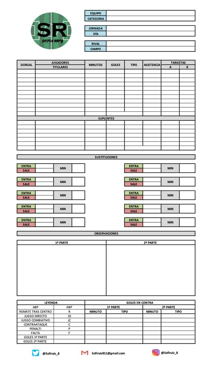 Sofiruiz_8's tweet photo. HOJA ANÁLISIS DE PARTIDO💻

▶️CONTIENE:
- OBSERVACIONES 
- MINUTOS 
- TARJETAS 
- ASISTENCIAS 
- TIPO DE GOLES 
Y MUCHO MÁS!! 

PASOS:
1. Seguirme ✅
2. 🔁 y ❤️
3. Poner tu correo en los comentarios 📥 

Espero que os guste y que os sea útil para vuestros equipos✅ https://t.co/bHg7bFRd4J