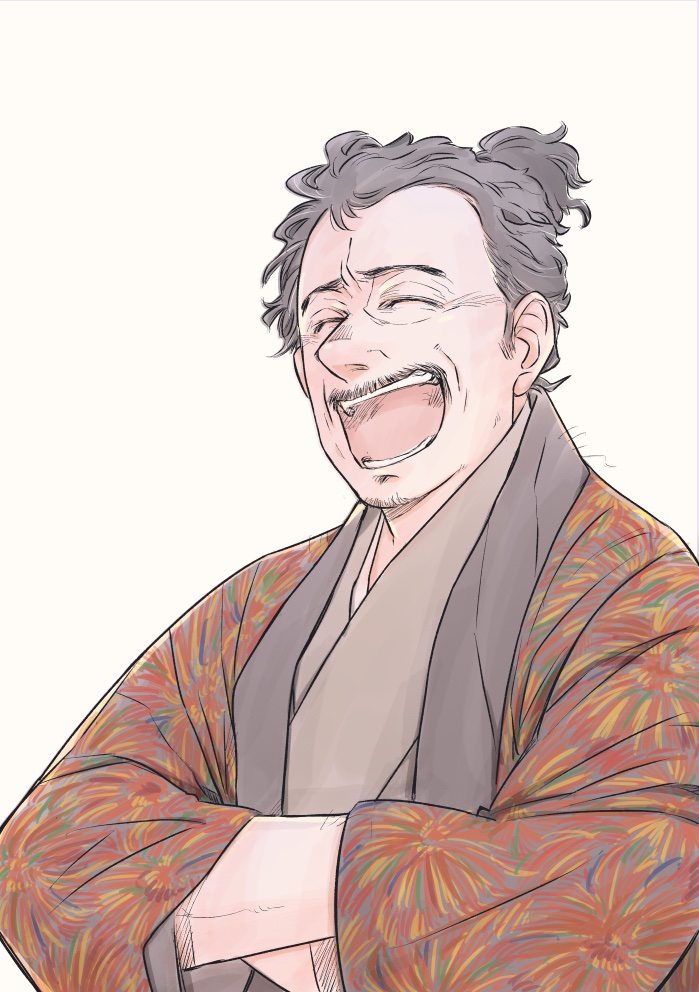 1boy male focus japanese clothes solo smile open mouth closed eyes  illustration images