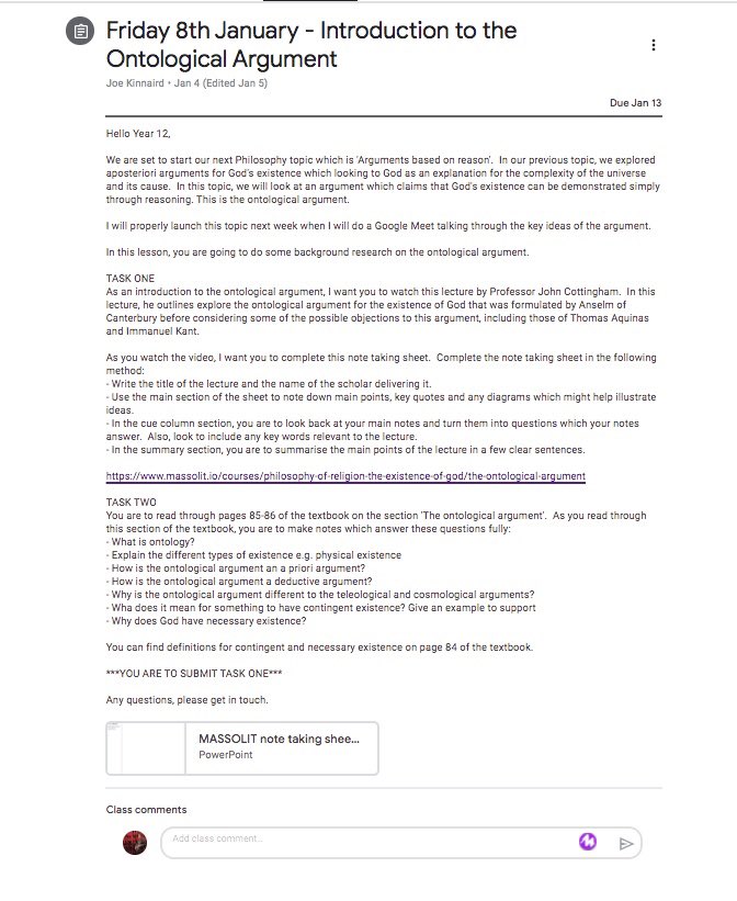 Send all students in a class a Mote. This could be to remind them of an upcoming deadline.