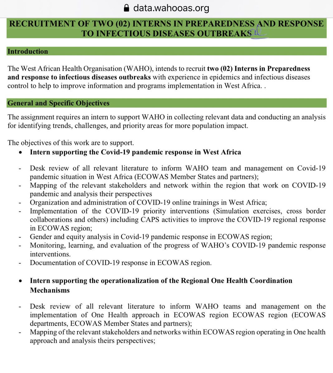 PHIH_Nigeria's tweet photo. Are you a Medical Doctor with at least 2 years field experience in infectious disease management or epidemics prevention &amp; control?

@OoasWaho is recruiting 2 interns to be based at @Ecowas_cdc in Abuja for 6 months

Deadline to apply: January 21

https://t.co/zd1nb64Dy1 https://t.co/JcOKUImUcE