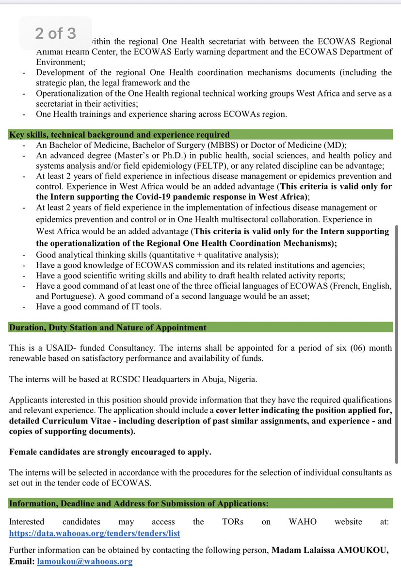 PHIH_Nigeria's tweet photo. Are you a Medical Doctor with at least 2 years field experience in infectious disease management or epidemics prevention &amp; control?

@OoasWaho is recruiting 2 interns to be based at @Ecowas_cdc in Abuja for 6 months

Deadline to apply: January 21

https://t.co/zd1nb64Dy1 https://t.co/JcOKUImUcE