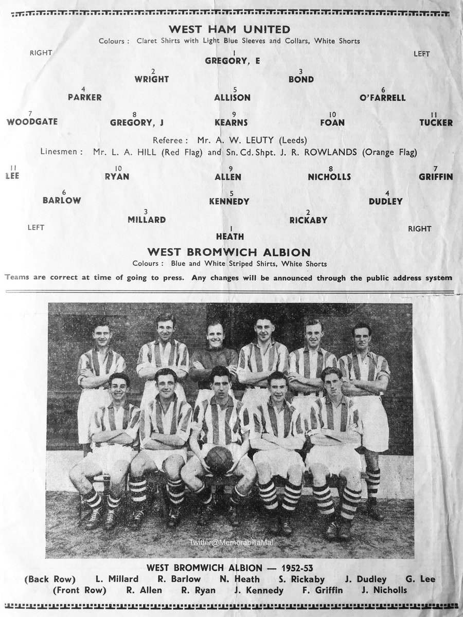 Dad’s first game OTD 10/1/53 #WHUFC v  #WBA (1-4)FA Cup 3rd Round Att.35,150The first picture shows my late Dad (John Winkles, on the left) a month short of his 15th birthday, aboard a train with his mate at Birmingham Snow Hill Station on their way to see the game  #MyFirstGame
