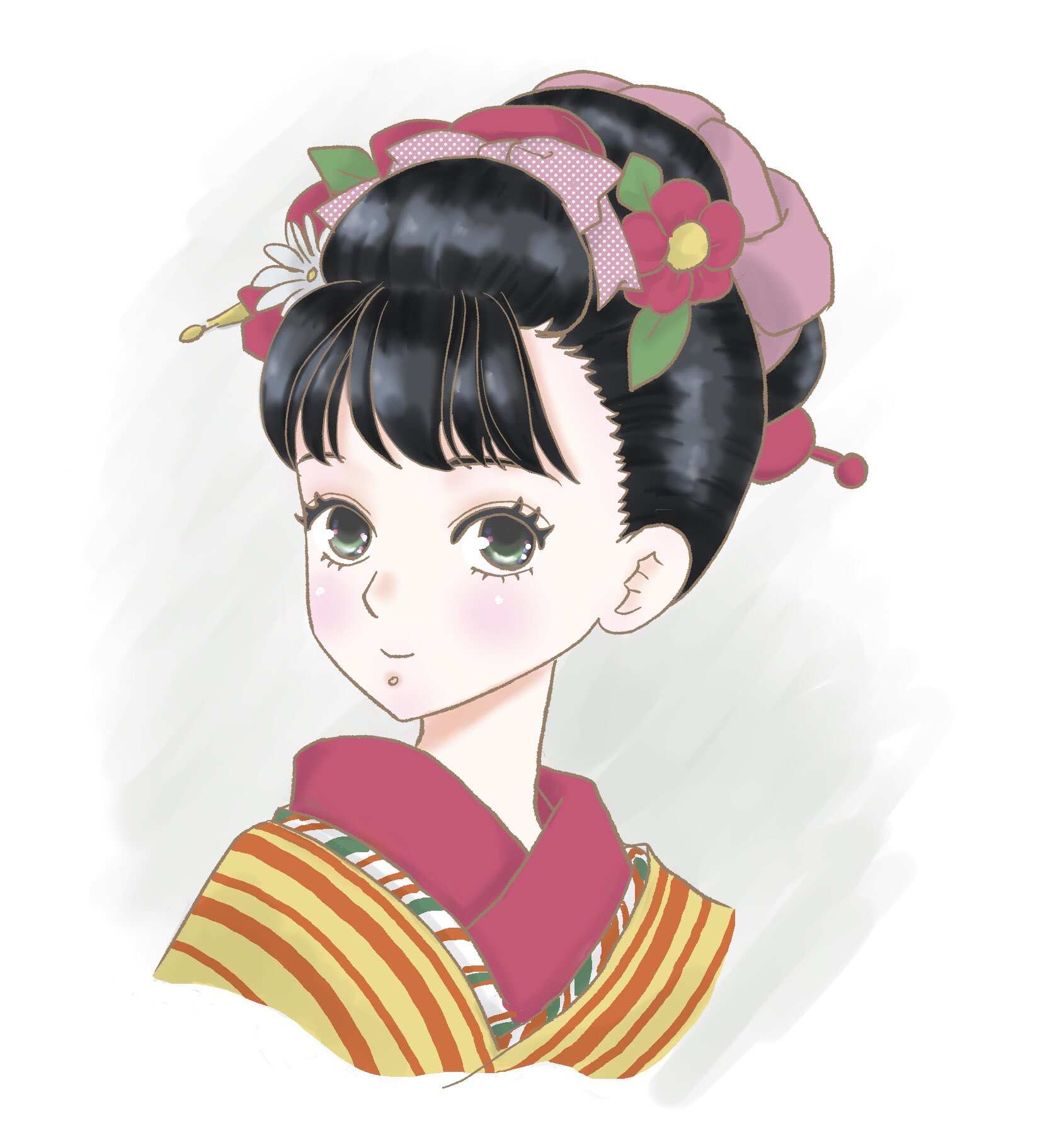 みるこ 初音 中原淳一さんの絵を元に描きました 着物イラスト