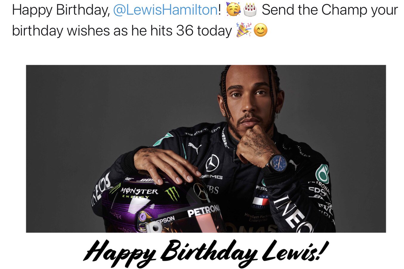 Happy 36th Birthday to Sir Lewis Hamilton 