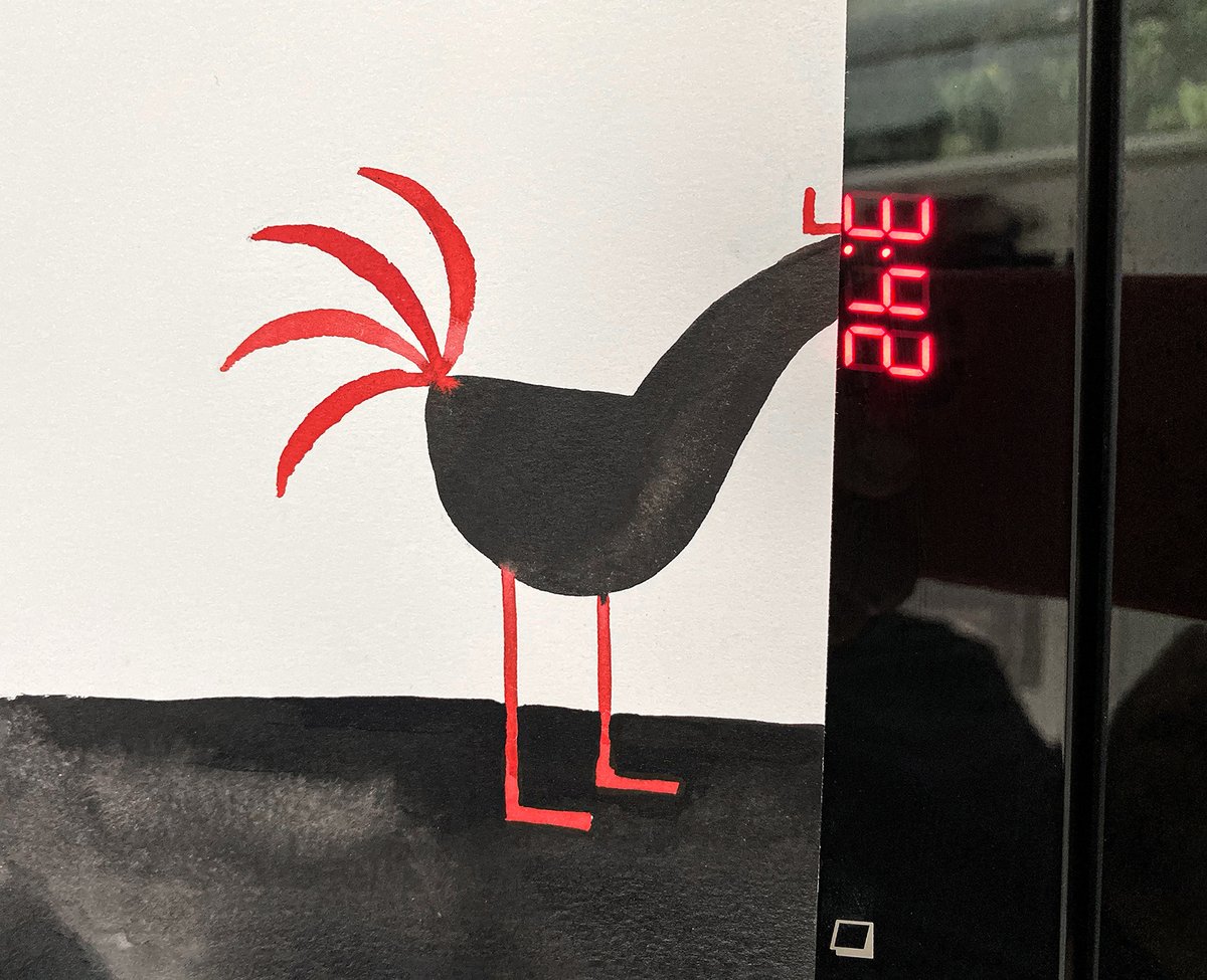 "It's time!"
(featuring the alarm clock of our micro wave oven).
For more Sunday Sketches: christophniemann.com/detail/sunday-…