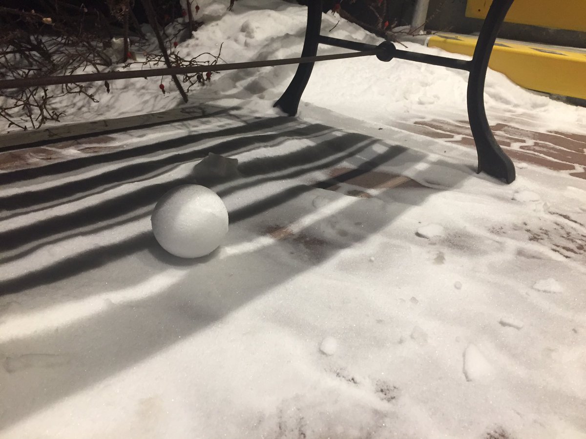 Some of the ingredients for this morning ‘s show.  Also, thank you to the person who makes these perfect snowballs and leaves them around Yellowknife.  This one is right in front of CBC this morning.