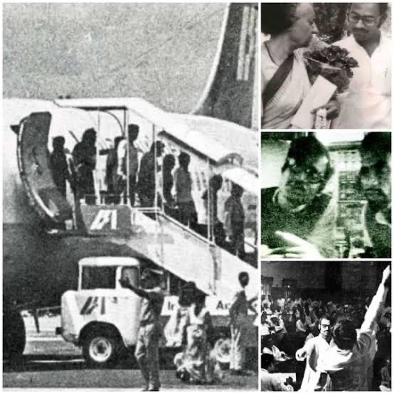 5/8After a few hours of negotiations,the father of one of the hijackers arrived at the airport and talked to his son over the wireless and the two men surrendered themselves in front of the media to waiting authorities shouting pro Indira Gandhi slogans.