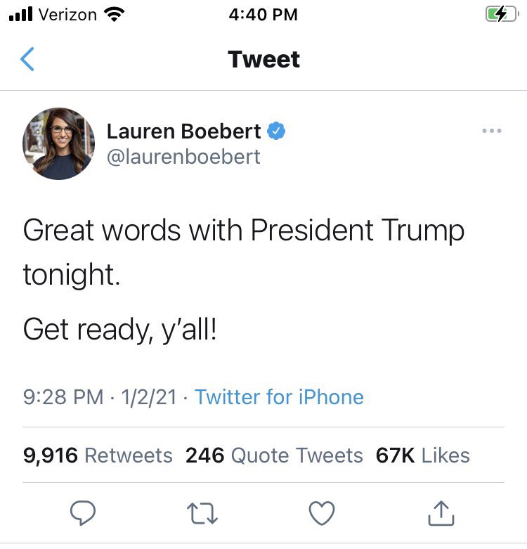 On January 2nd she was posting that Trump had contacted her again.