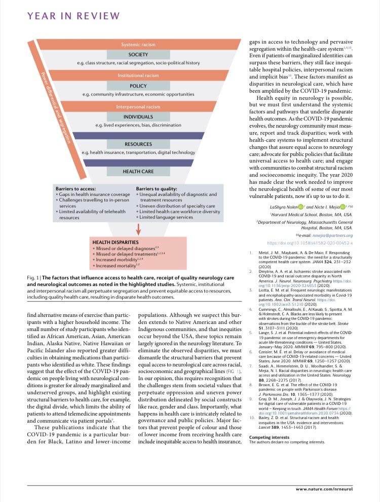 In our latest in @Nature, @DrNicteMejia and I explicitly name different forms of racism as key drivers behind the disparate neurological outcomes we’ve seen during the pandemic. We speaking all facts in 2021, y’all. Check it out below! nature.com/articles/s4158… @NatRevNeurol