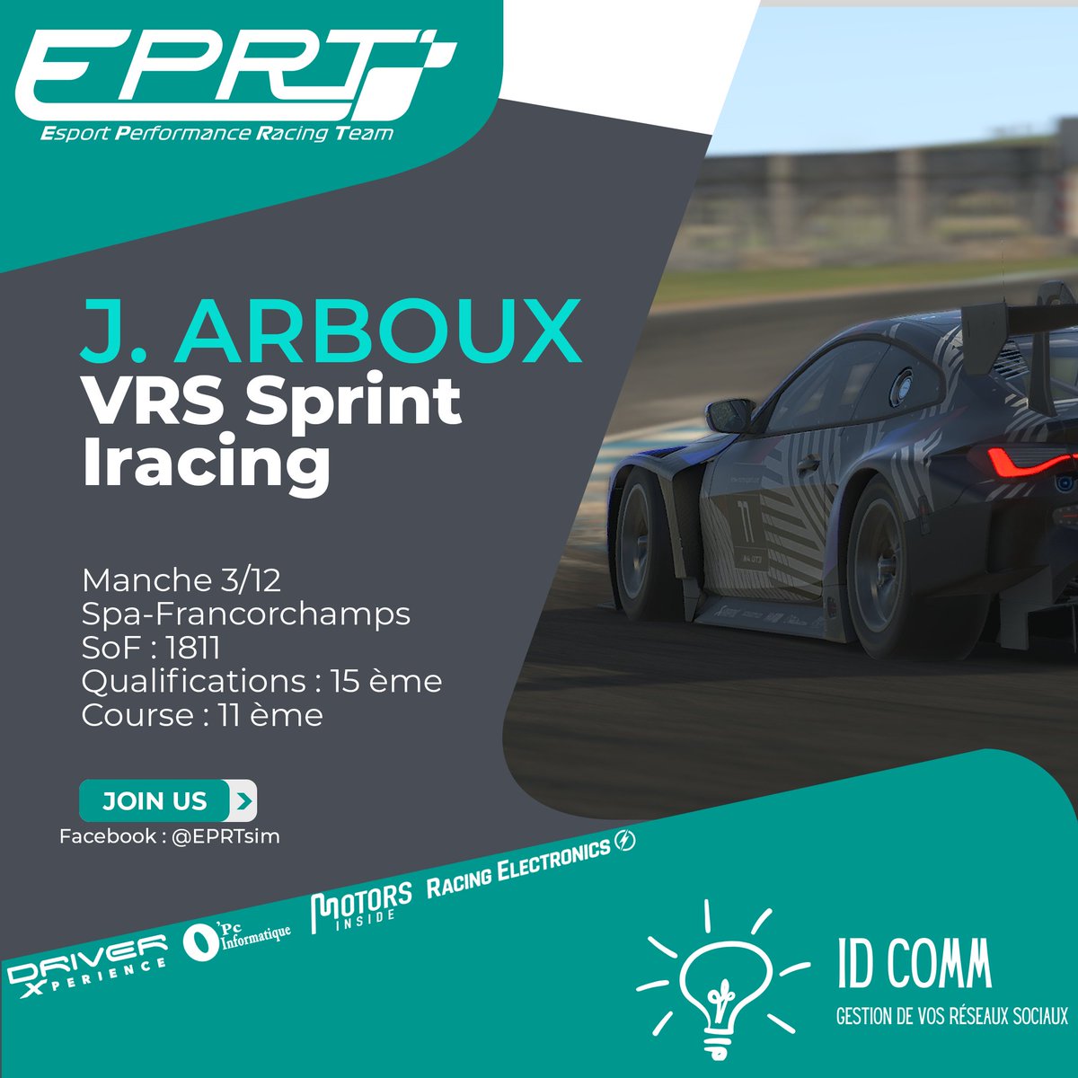 EPRTsim's tweet image. 🏎️ VRS SPRINT - @iRacing 🏎️

👨‍🦱 Julien Arboux
♣️ SOF : 1811
📍 Spa Francorchamps
🚩 Q15
🏁 P11

#EPRTGO #SIMRACING #ESPORT #IRACING #DRIVER