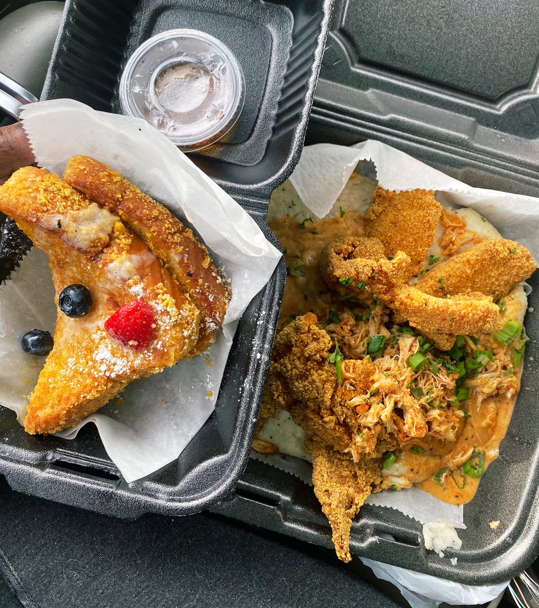 The_M_is_silent's tweet photo. Krunchtastic French Toast and Cajun Creole Crab, Fish and Grits #Gochas https://t.co/UTDKmqlYoZ