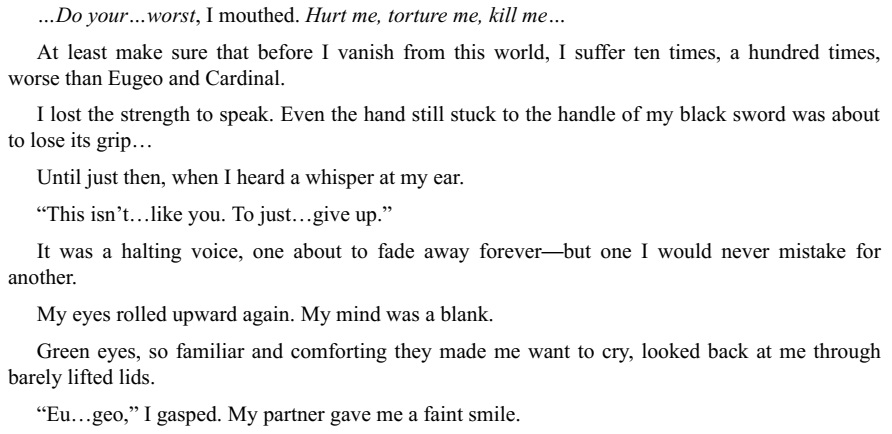 - Previous tweet is already in V14:“Green eyes, so familiar and comforting they made me want to cry, looked back at me through barely lifted lids.”"...the look in his green eyes was so crystal clear and lucid that it obliterated any doubts I had that he was telling the truth."