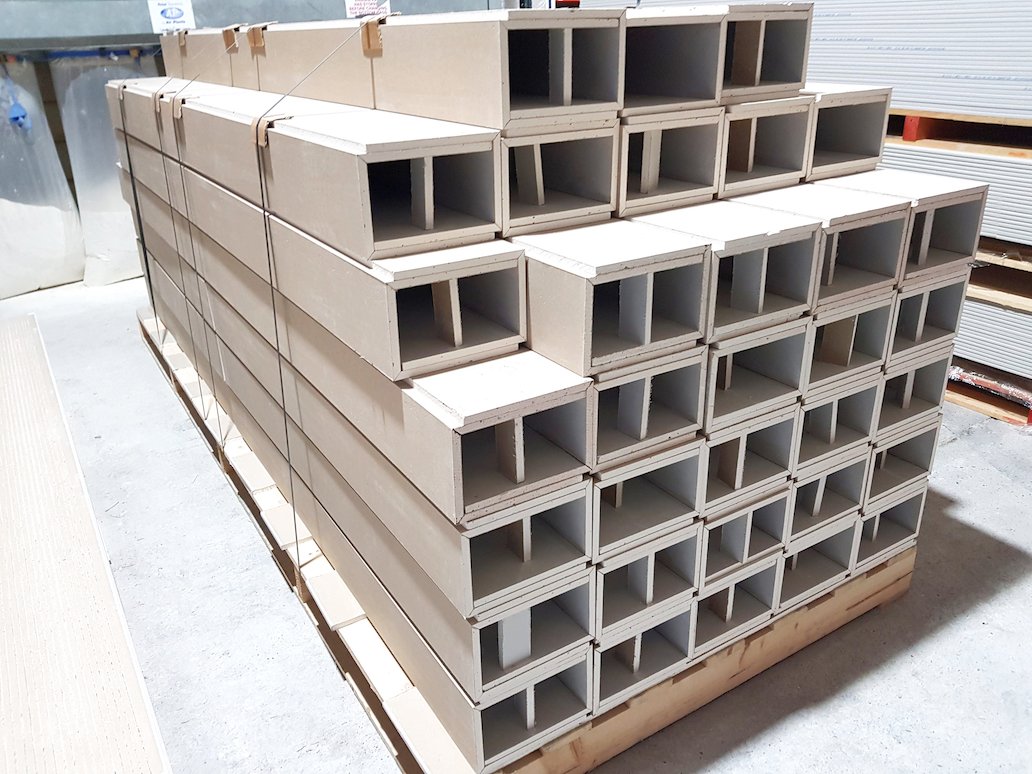 VCutLtd's tweet photo. A pallet of plasterboard U shapes is sent to a customer.
How have faster do you think it is to install them instead of building them on site by hand? https://t.co/MdtHEKhuYS