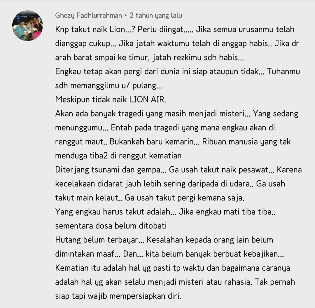 AnaZulkarnain's tweet photo. Gasengaja nemui komenan ini di youtube 😇
#PrayForSriwijayaAirSJ182 
#SJY182 https://t.co/nuXqm2L9tF