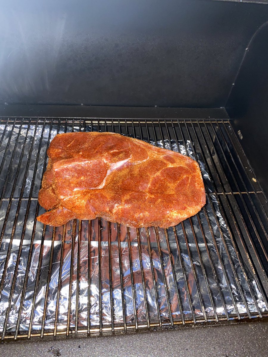 eleventhreeKC's tweet photo. First bone-in pork butt on the smoker! Been on for about an hour. Used @knottywoodbbq pure plum pellets & #SlapsBBQ rub. Low & slow, this baby is gonna be good!
(I’ll also wrap it later on) https://t.co/jvFp4rSF2k