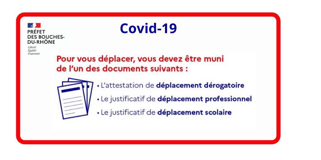 Prefet13's tweet photo. #COVID19 - Le #couvrefeu est avancé à 18h dans les #BouchesduRhone.

📌Pour vous déplacer, pensez à :
✔️ l'attestation de déplacement dérogatoire
ou 
✔️ le justificatif de déplacement professionnel ou scolaire 

👉 Pour les télécharger : https://t.co/8qTqPXu7tc https://t.co/nQTjjhTrRX