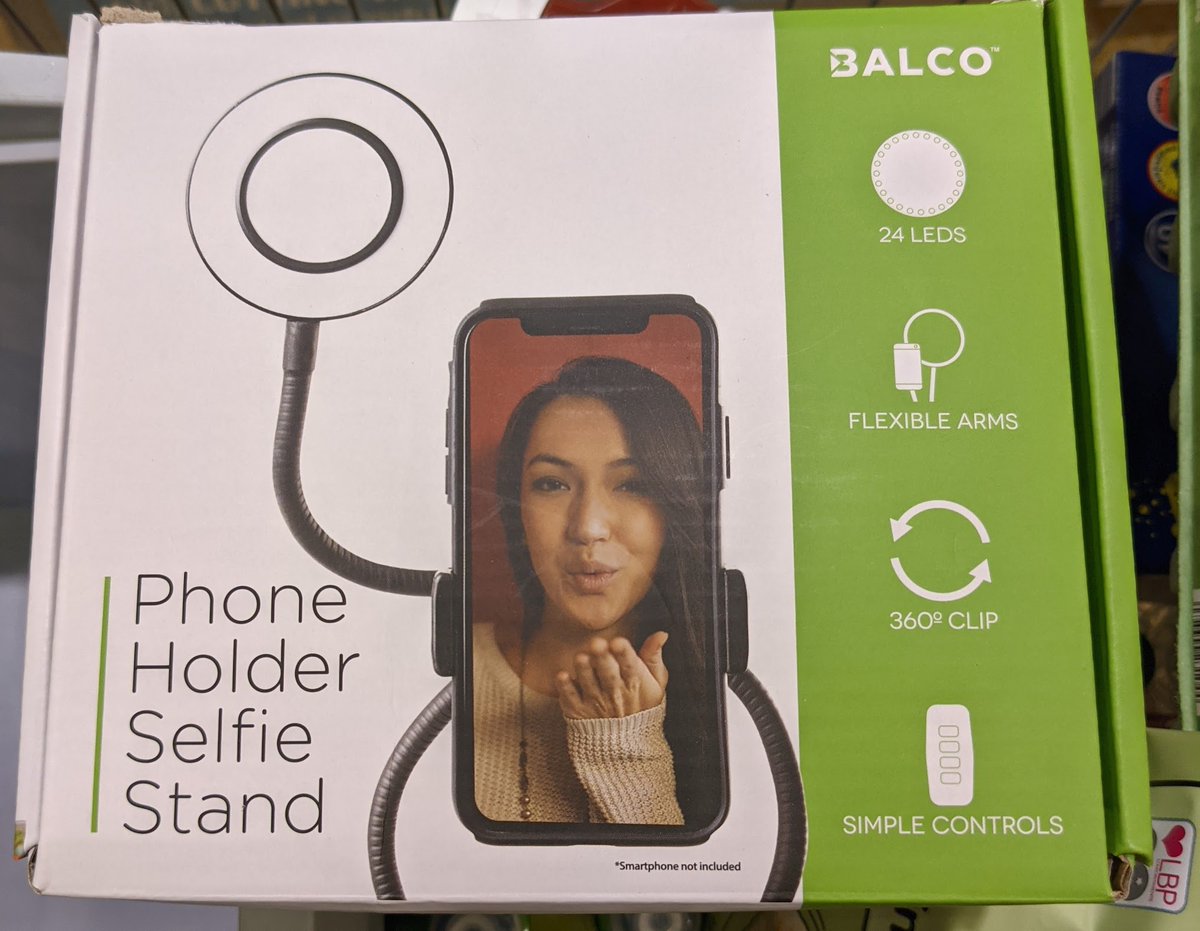 conpower's tweet photo. Picked up today in @Aldi_Ireland a handy #remotelearning tool - turns any phone into visualiser. Articulated phone clamp with USB powered LED. LED hue and brightness is adjustable and it clamps to a desk. #edchatie. Great for worked solutions etc. https://t.co/xsgmCgjYWc