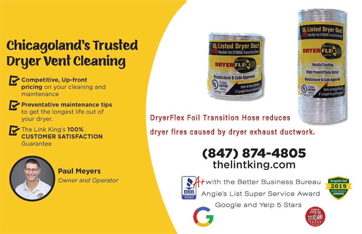 TheLintKing's tweet photo. TLK #006 👑 The Lint King likes DryerFlex Foil Transition Hose because it has superior fire resistance. Is it time to replace and update yours? It's pliable, efficient, and helps to reduce fires as UL-approved dryer exhaust. Learn more at https://t.co/xwoVxjGjGz #DryerFlex https://t.co/8jhiWd9ZqW