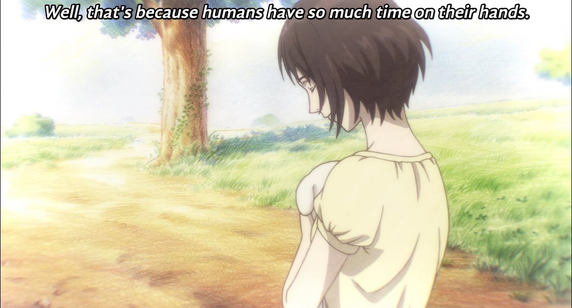 A quote that I liked from Migi right at the end was that humans have extra time in their heart. That is mostly true that’s why if we were to see a puppy lying on the side of the street most would take the time to bury it.