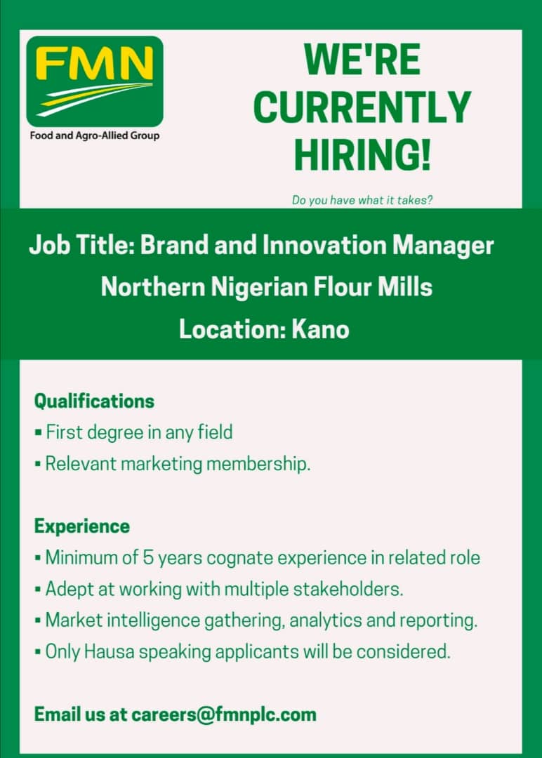 ifeoluwa_falola's tweet photo. Position: Brand and innovation Manager at Northern Nigerian Flour mills. Location: Kano
Kindly apply it is your area of core competence. 🙏 https://t.co/Fw8u6F64f6
