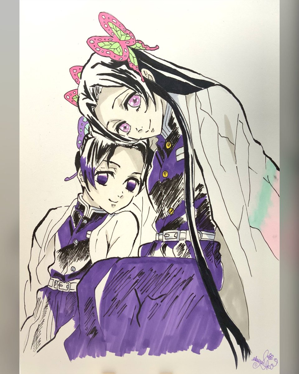 胡蝶しのぶ& #胡蝶カナエ】#鬼滅の刃 胡蝶姉妹🦋💜 やっぱり1枚の絵に