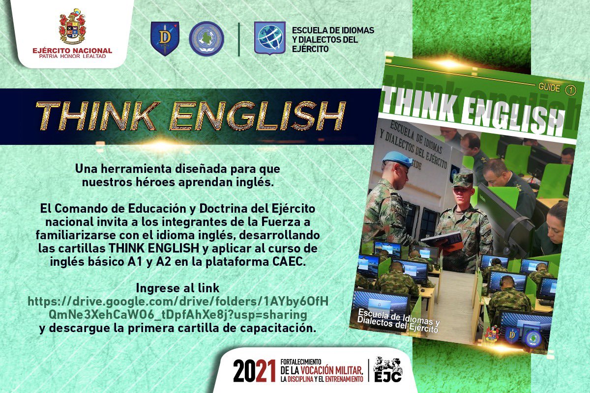Cemai_EJC's tweet photo. ¿Eres oficial, suboficial, soldado o personal civil al servicio de la Fuerza? Desde nuestro @Cemai_EJC te invitamos a aplicar al curso virtual: «Ingles Básico A1 y A2». Inscríbete aquí👉🏻 https://t.co/KYFbLUqdOa…

Comando de Educación y Doctrina del @COL_EJERCITO https://t.co/vtMOaQnZXY
