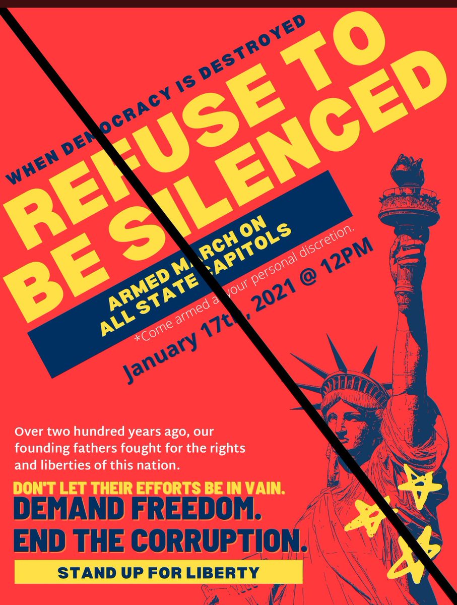 They've been putting out video calls to action for weeks. First, on January 17, they claim they're planning armed marches in all state capitols, with *particular* attention paid to states w/Dem Govs &/or Legs. 2/