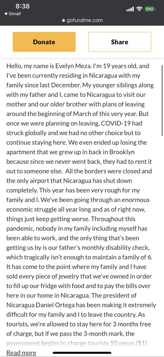 pacifyevelyn's tweet photo. Hi! My name is Evelyn and I’ve just created a go fund me page for my family &amp; I. We’ve been trapped in Nicaragua since December of 2019 due to COVID and we’re just trying to raise money to go back to NYC. If anybody can help spread the word in any way it would mean the world❤️ https://t.co/j5E9H4j9He