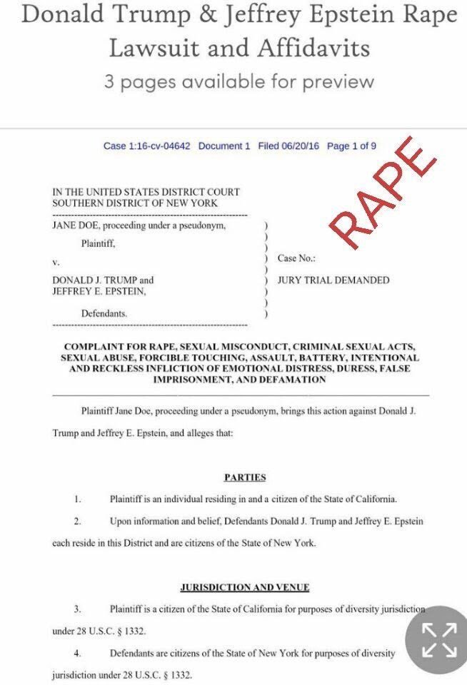 MichellesDude's tweet image. "Immediately following this rape, Defendant Trump threatened Plaintiff that, were she ever to reveal any of the details of the sexual and physical abuse of her by Defendant Trump, Plaintiff and her family would be physically harmed if not killed…"

#RapistInChief #evil