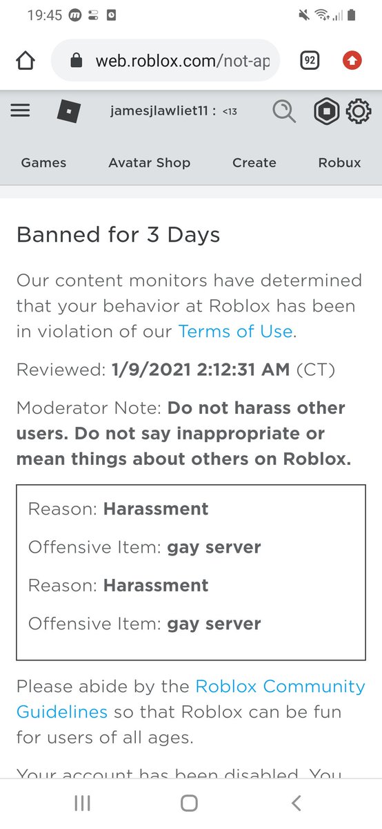 Gerben On Twitter Hey Sharkbloxyt I Just Got Banned For Saying Gay In Roblox - person banned on roblox for saying hi