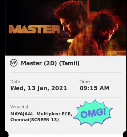 Naveen87877455's tweet photo. #mastertickets #MasterFilm #MasterPongal #MasterFDFS . Guys I have a ticket for 1st day morning show in mayajal multiplex ' big screen'
Show time:9:15am
Date:Jan13
price:online price 226rs
Anybody needs dm me https://t.co/KcDULMzJPq