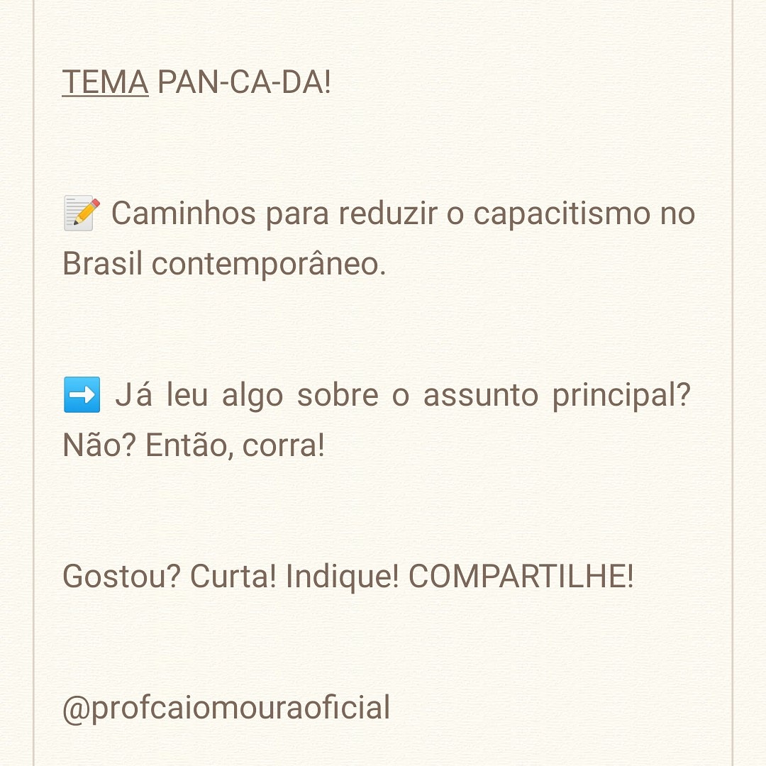 ProfCaioMoura's tweet photo. 📝Quer uma dica de estudo bem legal para este domingo? Então, busque muitas informações sobre CAPACITISMO...combinado? Pesquise, faça aquele fichamento temático top e produza! 
.
.
.
😊 GOSTOU? GOSTOU MESMO? CURTA A POSTAGEM! INDIQUE! COMPARTILHE! 👍 https://t.co/YpztdhHRvd