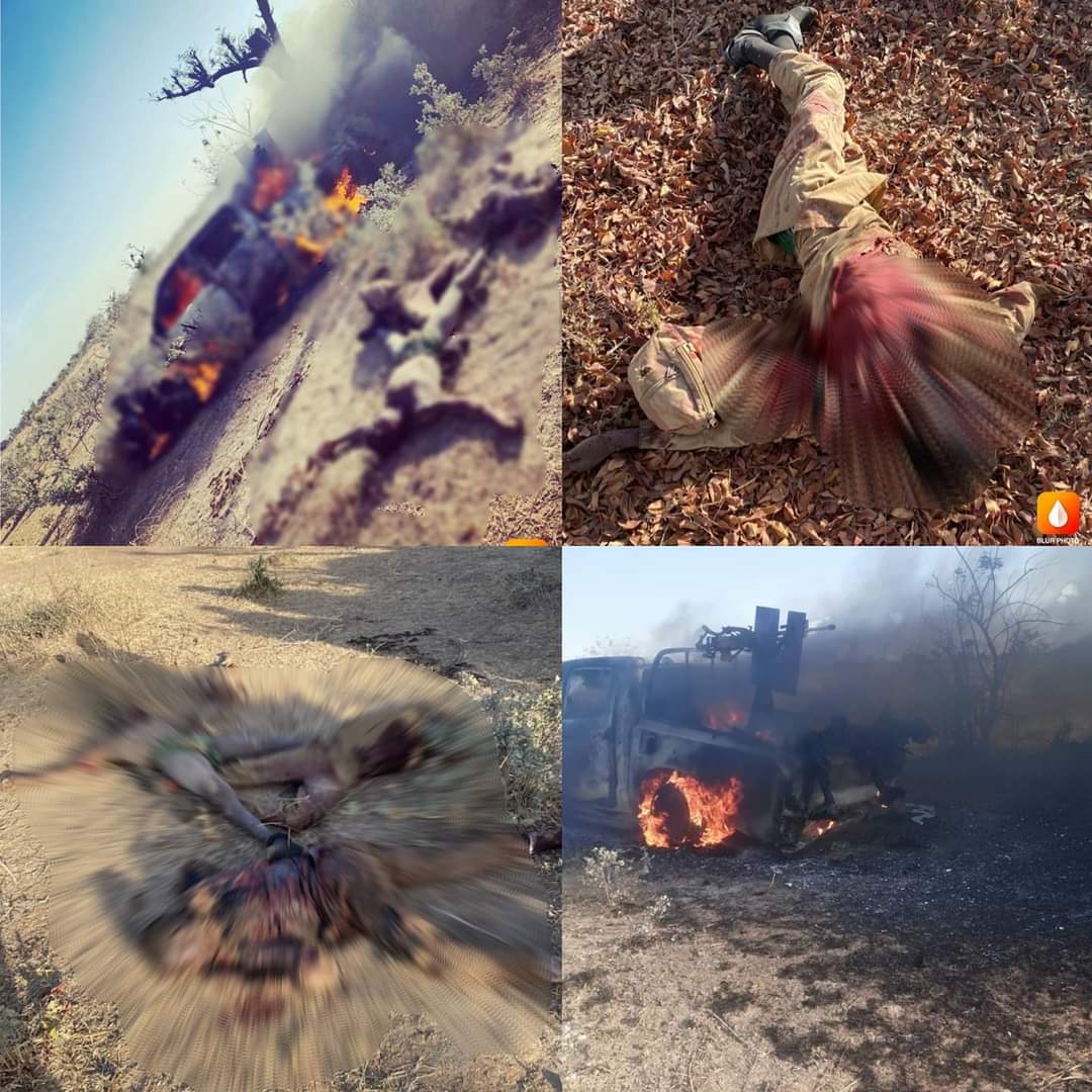 ShettimaDogo's tweet photo. UPDATE:
Troops of Operation TURA TAKAIBANGO yesterday evening in #Gujba axis of #Yobe State killed 9 ISWAP fighters including a notable field commander during an ambush gunfight, troops also recovered 2 gun trucks, arms & ammo
@NGRPresident @MBuhari
@NGRSenate
#EndBokoHaramNow https://t.co/Tyg5SVTZpb