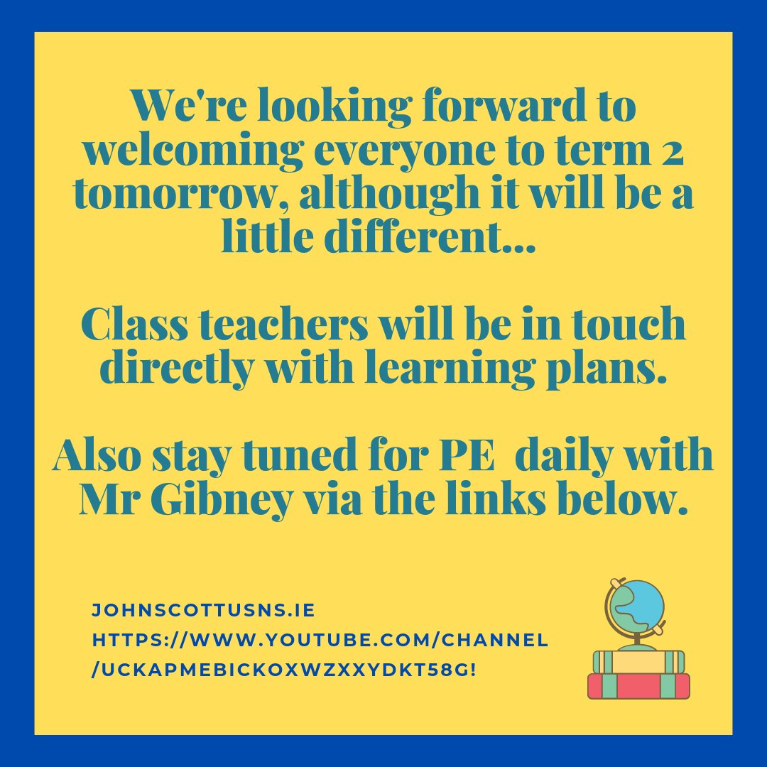 JohnScottusNS's tweet image. We're looking forward to welcoming everyone back to (virtual) school tomorrow after the extended break. Stay tuned for updates!

#irishprimaryschool #irishnationalschool #termtwo #virtualschool #homeschool #staytunedformoreupdates #january2021