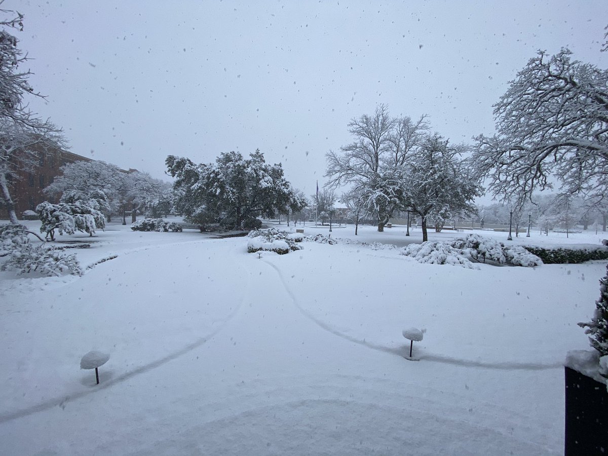 TarletonPrez's tweet photo. Front porch view from the @TarletonState Trogdon House this morning. ⛄️🏠 https://t.co/EN4lPWLxLB