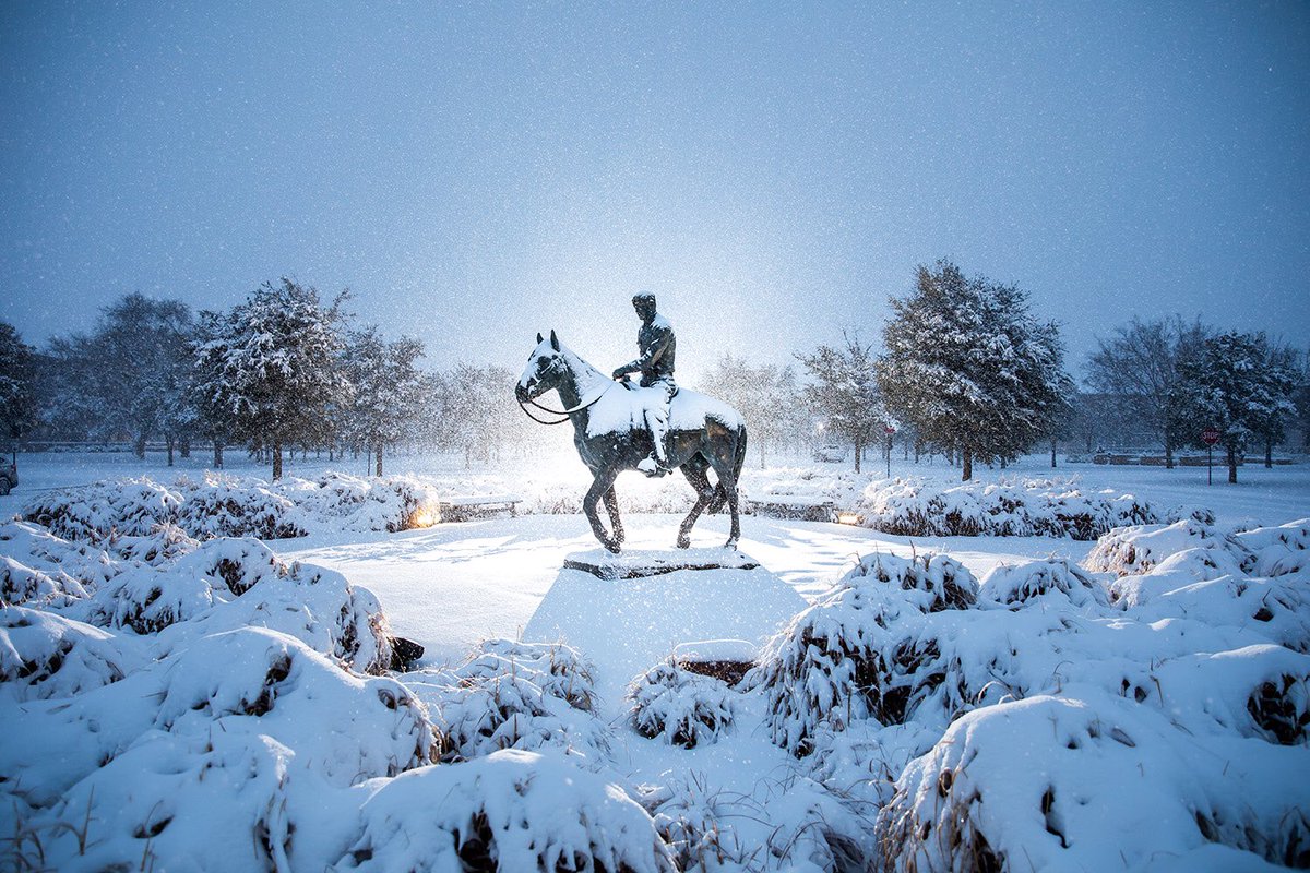 The snow was deep on the roads to @TexasTech campus, but worth it to get this early morning scene. 🤩🥶