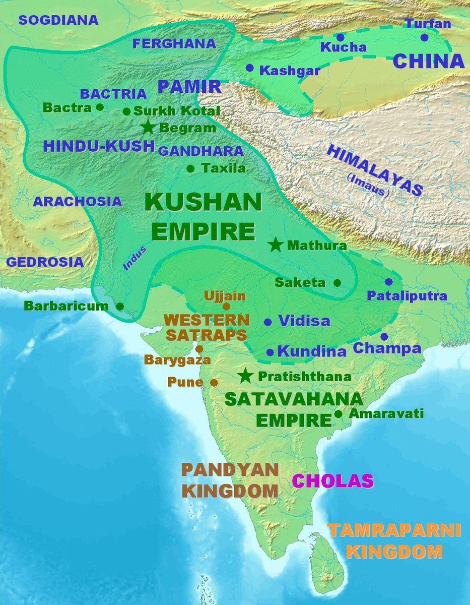 The Kushana Empire was founded by Mahārājādhirāja Kujula Kadphises, a Shaivite Hindu convert from his ancestral Steppe religion of the Yüeh-chih. He was not a Buddhist, as popularly believed. A thread on the Hindu Emperors of the Kushana Dynasty.