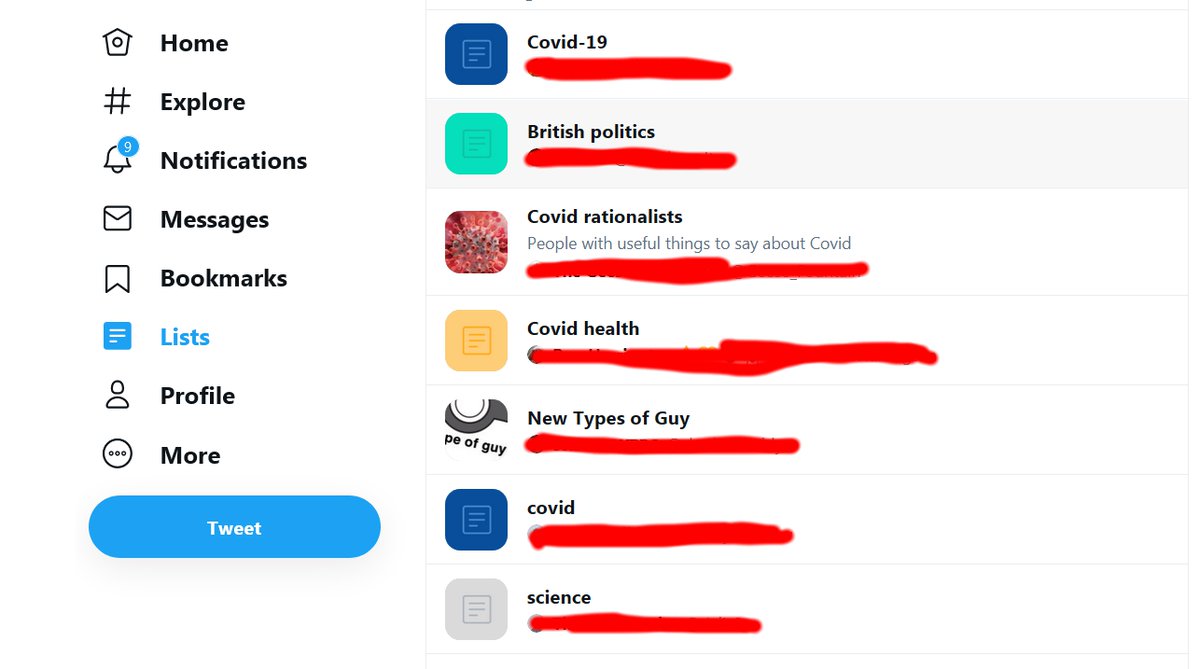 2/ When you do that, you get a list of all public Lists you're on. Very worthwhile checking on. Scroll DOWN all the way. Someone may have you on an abuse list, or a list to share with others. Example I made just now below; all here seem harmless. BLOCK anyone with an abuse list.
