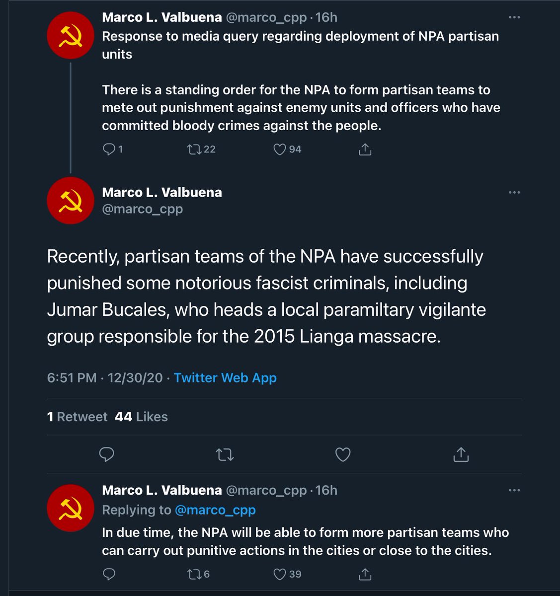 luminoustrix's tweet photo. Galit kayo sa “injustice”? Nagalit ba kayo dito? Admission of murder yan. With a promise to commit more. https://t.co/qr6dYn9FS6