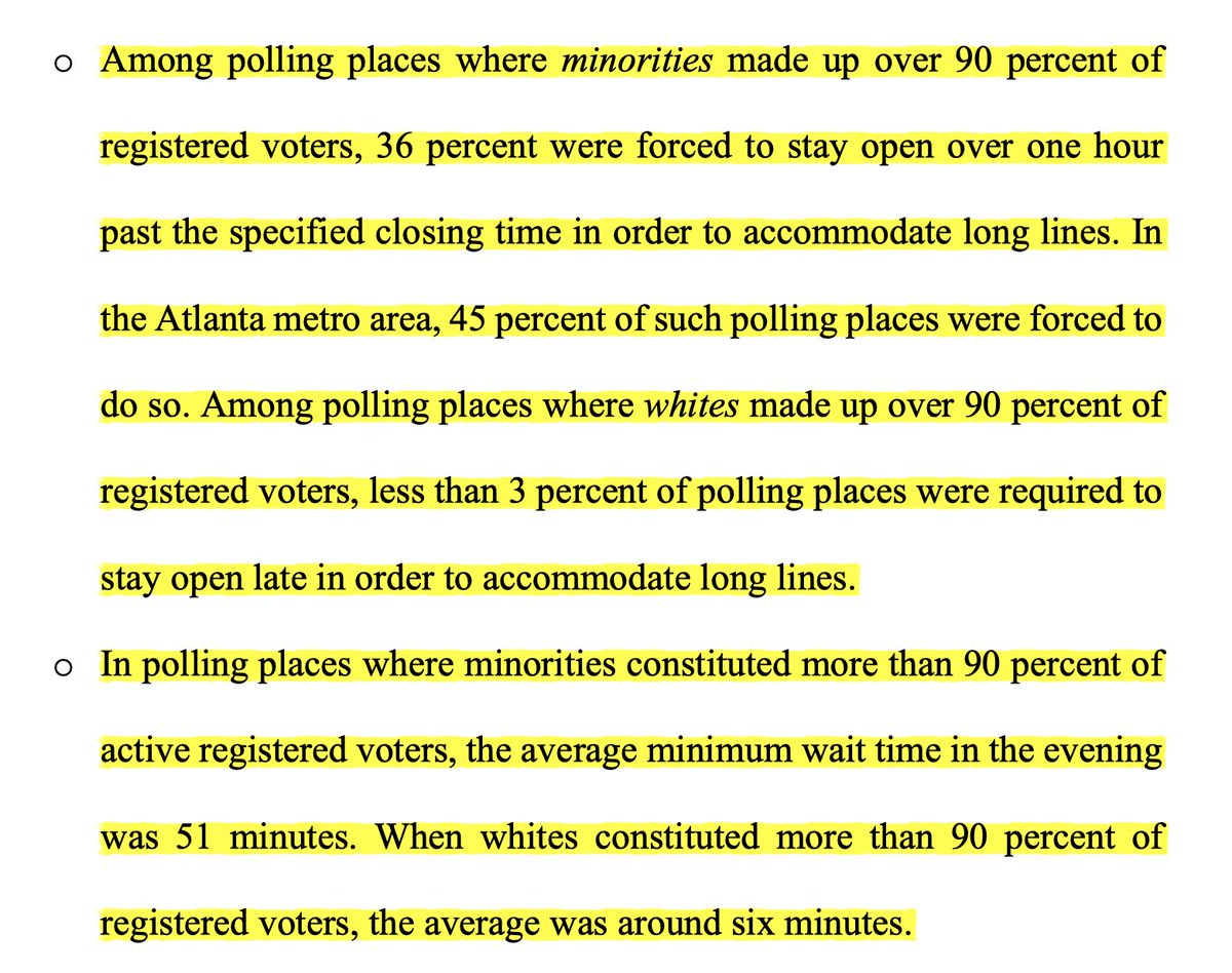 Our  #GA litigation shed light on some of the biggest issues facing voters. The below excerpt from one of our cases on long lines shows how poor election administration hits Black, brown and young voters the hardest. (7/16)