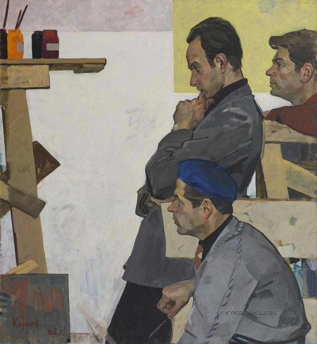 "Young artists" painting by Igor Kornev, USSR, 1962