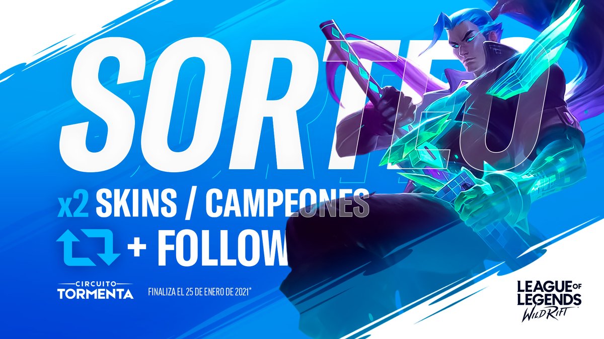Se viene sorteito para ir calentando un poco el ambiente con el inicio del #WildRiftFest, arrancamos en una hora y media.

¿Quieres llevarte la skin o el campeón que tu quieras de <a href="/wildriftES/">League of Legends: Wild Rift</a>? ¡Solo tienes que dar RT y seguirnos! 🤑

Finaliza el 25 de enero, ¡suerte a todos! ✌️