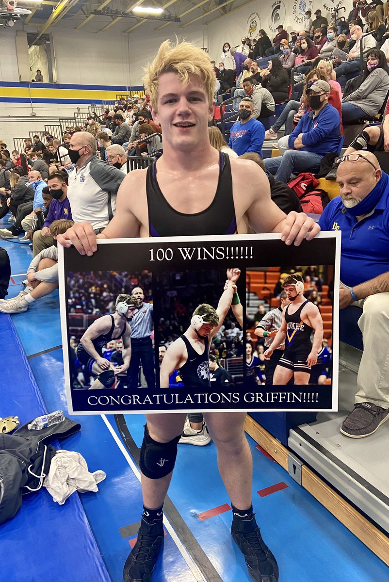 WaukeeWrestling's tweet photo. Congratulations once again to @ggammell44 on this milestone victory! #100WinClub And nice that we could expose our smiles for a brief second to share in the moment. #HardworkFamilyDedication https://t.co/JRcgkhlLmN