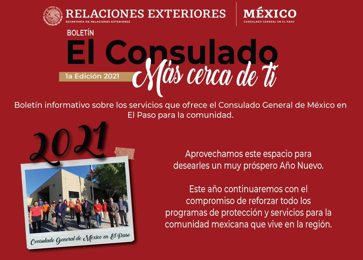 ConsulmexElPaso's tweet photo. Te invitamos a leer 📖 el Boletín “El Consulado Más cerca de ti”, donde podrás encontrar información sobre los servicios que ofrece el Consulado. #ProtecciónConsular #VIAM #ProgramaPaisano #DenunciaPaisano

🔗 ➡ https://t.co/ykaVpARh24 https://t.co/B0eiImhPFL