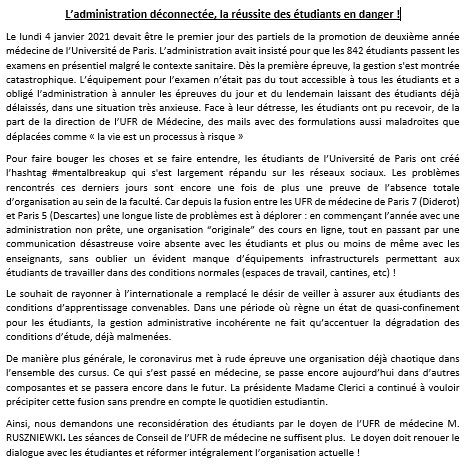 unipariscite's tweet photo. Notre CP suite aux problèmes en UFR de médecine cette semaine : L'administration déconnectée, la réussite des étudiants en danger ! 🔽 @droiteuniv
#mentalbreakup #uparis #medecine https://t.co/3vXF4fTOhG
