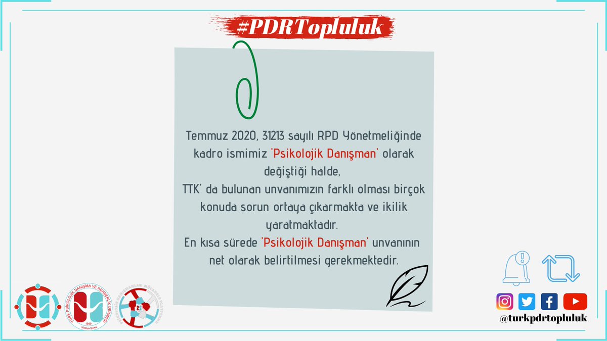 turkpdrmalatya's tweet photo. PSİKOLOJİK DANIŞMANLAR yönetmelik ile diplomasına uygun olarak MEB'de unvanını kullanmaya başladı. Ancak TTK kararı değişmediği için kadro adımız hala değişmedi.

Bu ikiliğin son bulması için :

" TTKkararı Bekliyoruz "

@ziyaselcuk 
@mehmetnezirg 
@bdonmez44 https://t.co/iJQBY1sJoN
