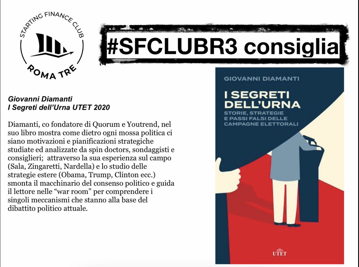 cirillo1995's tweet photo. SFCLUBR3CONSIGLIA
•Giovanni Diamanti - I segreti dell’urna - UTET 2020
•Marco Cacciotto - Il Nuovo Marketing politico - Il mulino 2019
•Gianluca Giansante - La comunicazione politica online - Carocci 2014
#startingfinance #bookstagram #Politics
https://t.co/i6SLQhmvqt https://t.co/b93c5cFpNm