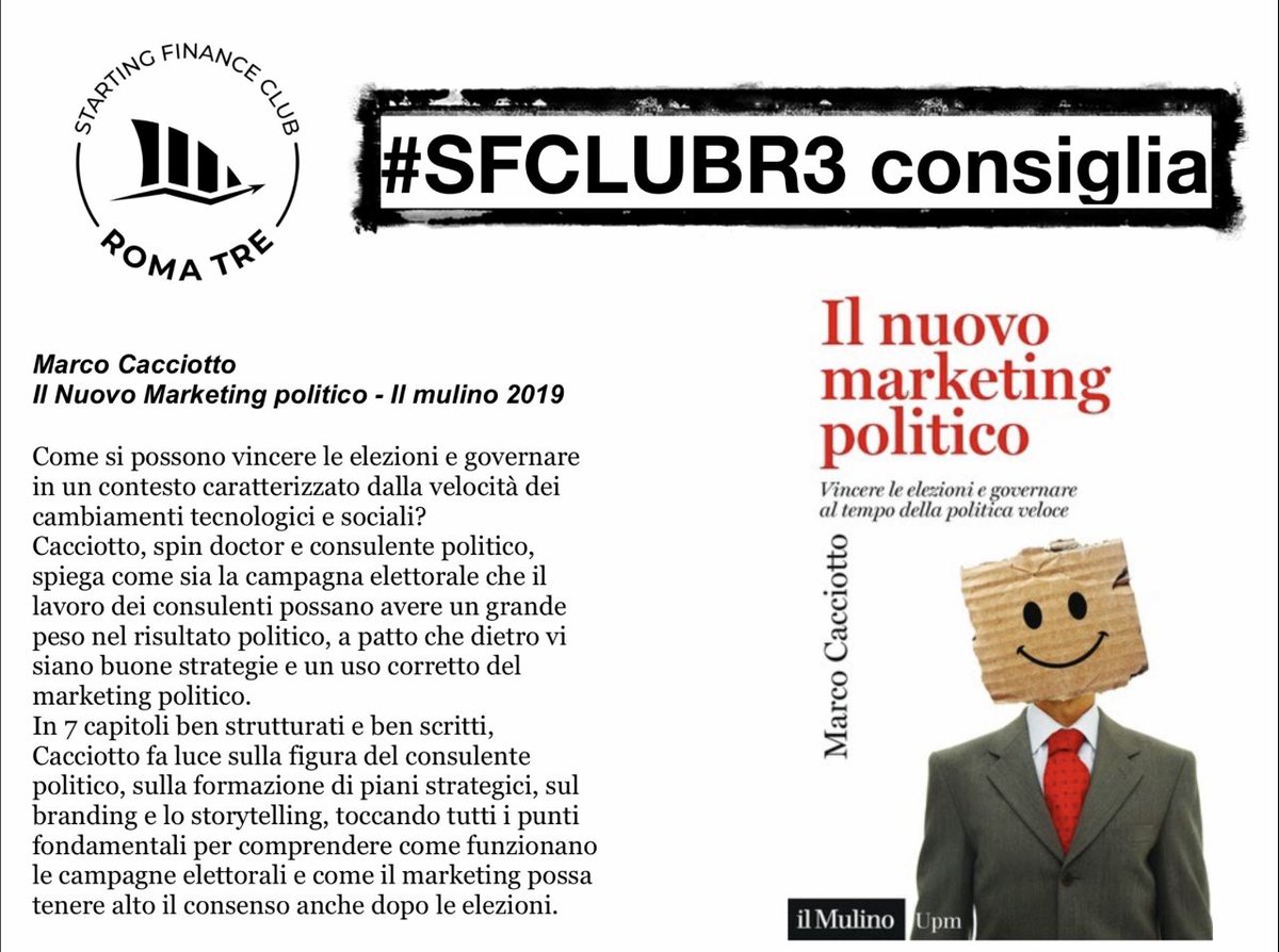 cirillo1995's tweet photo. SFCLUBR3CONSIGLIA
•Giovanni Diamanti - I segreti dell’urna - UTET 2020
•Marco Cacciotto - Il Nuovo Marketing politico - Il mulino 2019
•Gianluca Giansante - La comunicazione politica online - Carocci 2014
#startingfinance #bookstagram #Politics
https://t.co/i6SLQhmvqt https://t.co/b93c5cFpNm
