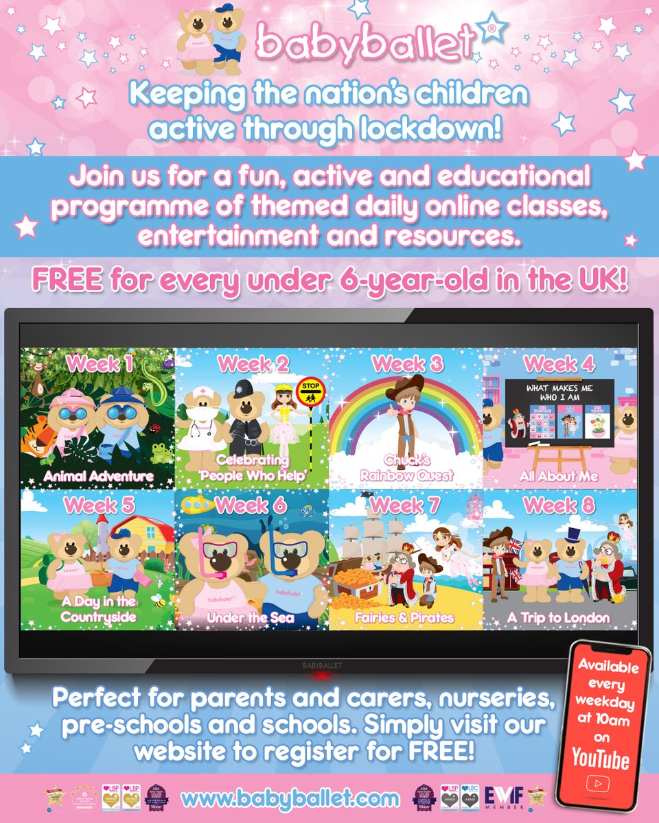 babyballet's tweet photo. *EXCITING LOCKDOWN PROGRAMME ANNOUNCEMENT*
We are absolutely delighted to announce that we are ready to provide every child under the age of 6 in the UK, with 8 themed weeks of exciting content to help through lockdown number 3.

👇SIGN UP FOR FREE HERE👇
https://t.co/3PPTdcog2h https://t.co/cTdeLDper5
